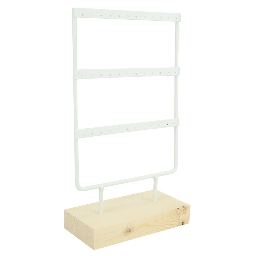 36 Holes Metal Jewelry Storage Rack Display Stand Rrings Necklace with Wood Base
