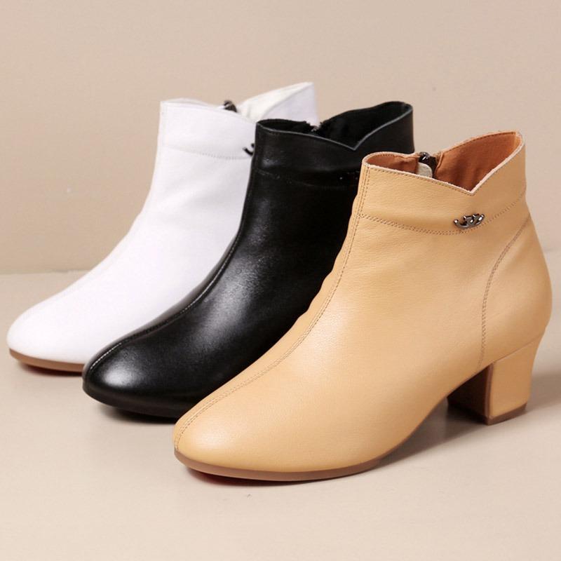 Fashion Autumn Winter Boots Women Ankle Boots Shoes Woman Fashion Wedges Heels Woman Boots High Quality Leather Shoes Female Zip