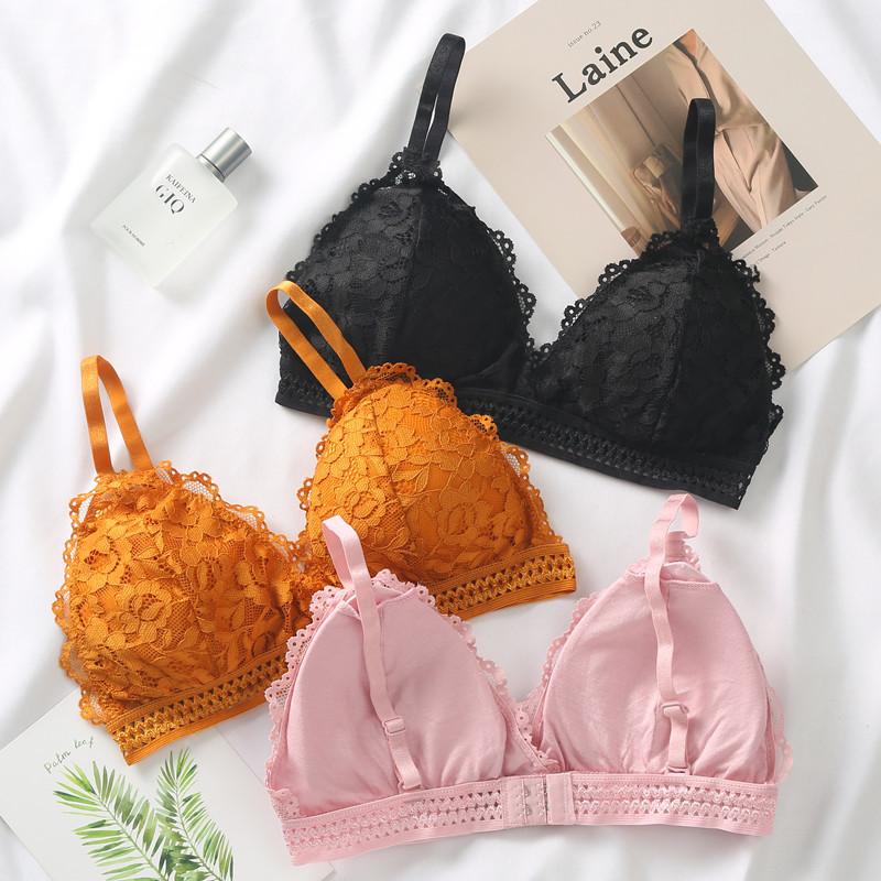 Dámská Krajková podprsenka Bezdrátová Bralette Sexy spodní prádlo Dámská Podprsenka Tenké bezdrátové spodní prádlo Deep V Push Up podprsenky pro ženy