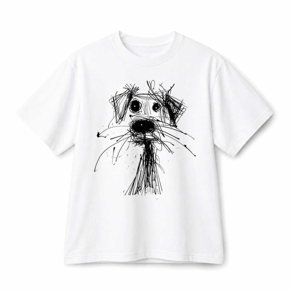 Abstract Scribble Dog Sketch Minimal Line Art Pet Lover Cotton T-Shirt Unisex