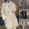 Casual Mid-length Sweater Coat Open Front Lapel Long Sleeve Knitting Solid Color with Pockets Outerwear