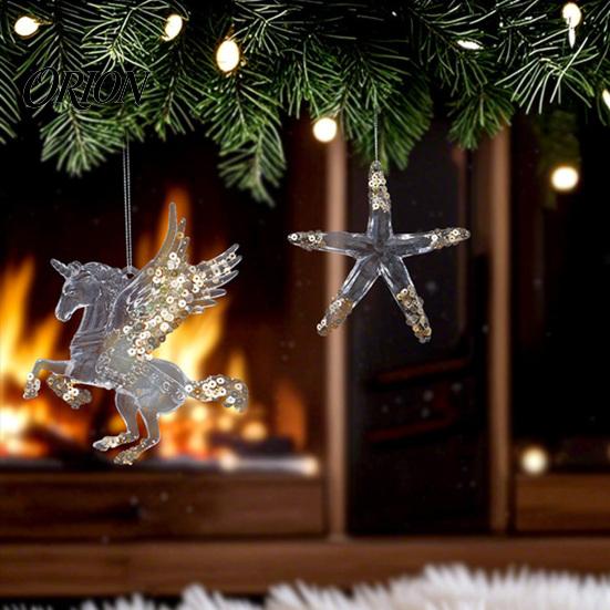 Christmas Tree Gift Ornaments Faux Crystal for Tree, Clear Snowflake/Starfish/Heart/Bird/Horse Hanging Decoration Decorations with Sequins Xmas Winter