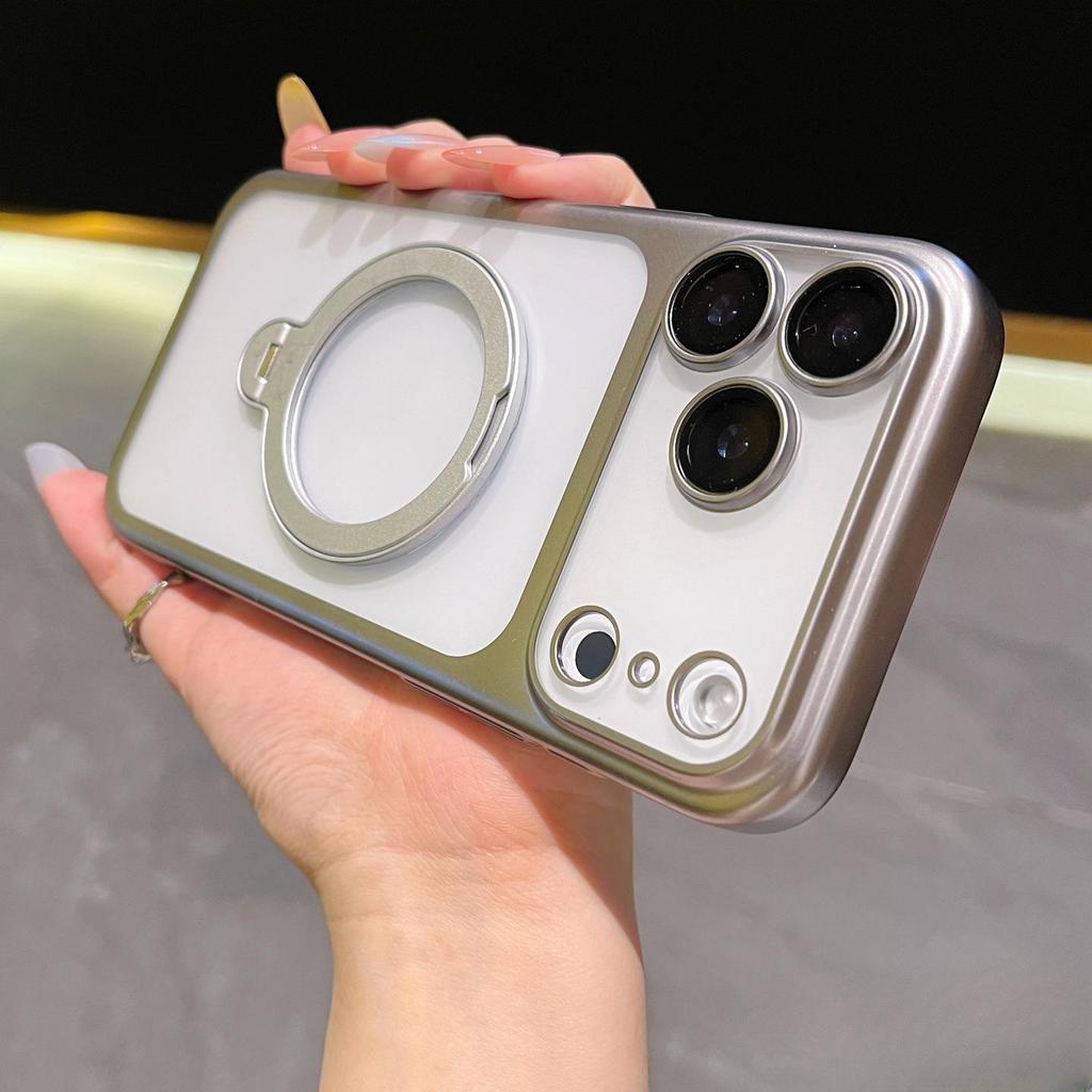 Matt-galvanisierte magnetische Handyhülle mit drehbarem Ständer & Objektivschutz für iPhone 17 Pro Max