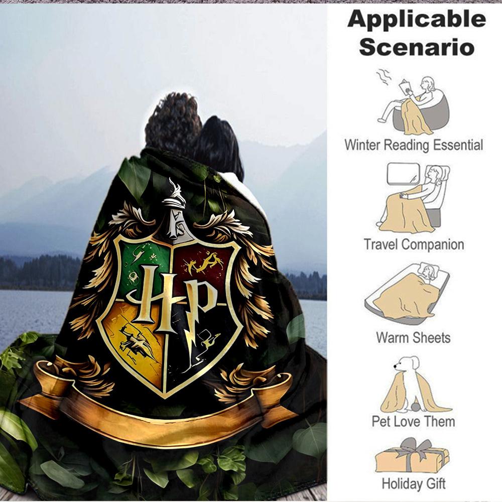1 pièce Couverture en Flanelle avec Blason de Poudlard [Couverture Douillette Confortable] Pour Canapé, Lit, Voyage, Camping, Salon, Bureau, Canapé, Fauteuil, Et Lit