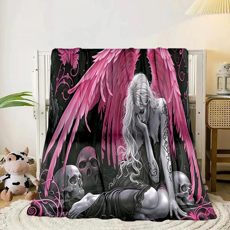 Ethereal pink Angelic skull Blanket Flannel Blanket for bed, sofa, Camping, Hiking, Picnic Essentials, gift for family Fan gifts
