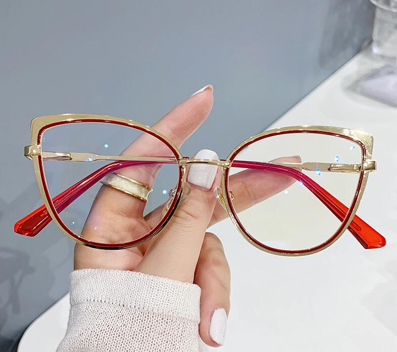 Anti-blue Light Glasses Frames Female Optical Feline Spectacle Ladies Classic Presbyopic Retro Cat's Clear Metal Lens Alloy Eye 0~+6 Vision Reading