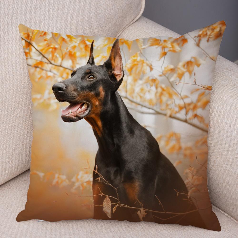 Dobermann Kussenhoes Dubbelzijdig Print Decor Huisdier Hond Dier Kussenhoes voor Auto Bank Huis Zacht Pluche Kussenhoes