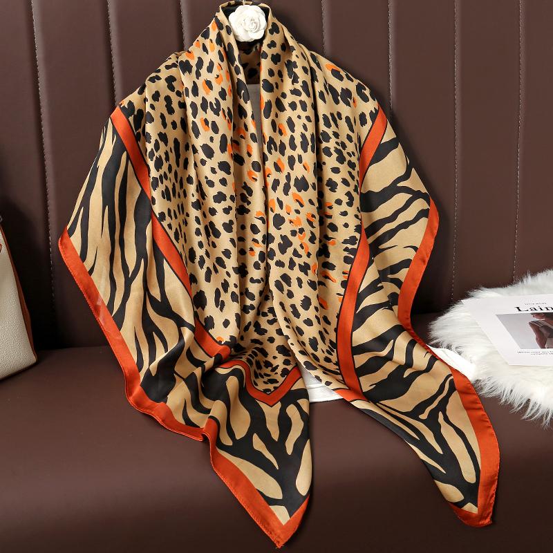 110cm Large Shawl Silk Square Scarf for Women Luxury Print Hijab Bandana Muslim Headband Wrap Beach Stoles Foulard Echarpe 2023
