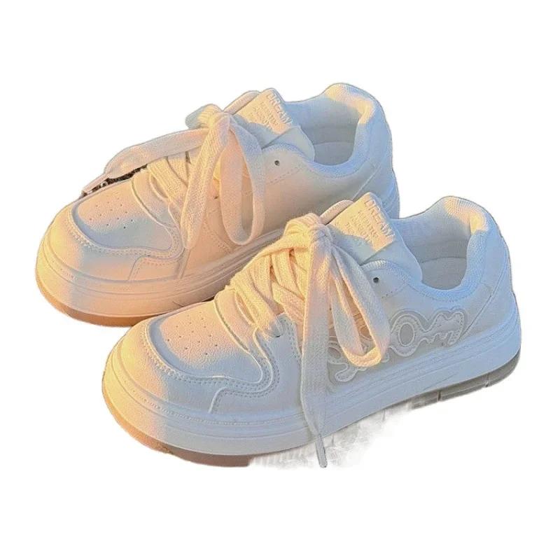 Designer Platform Running Sneakers Women Tennis Shoes Woman Walking Chunky Sneakers White Casual Lace-up Vulcanized Shoes 2024