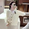New Autumn and Winter Design Cardigan Round Neck Diamond Inlaid Small Fresh Knitted Red Cardigan Sweater Jacket Top