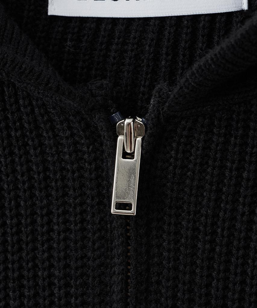 BLOND9 Oversized Rib Knit Hoodie Half Zip_Black