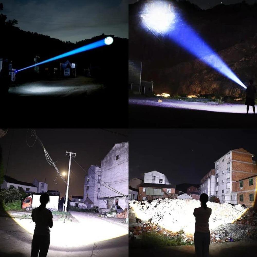 Super Bright White Laser Flashlight Outdoor Camping USB Rechargeable Torch Fire Telescopic Zoom Digital Display Lantern