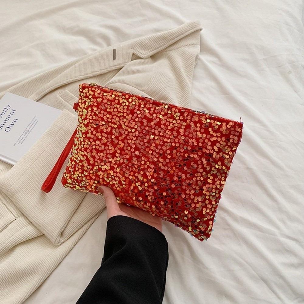 New Shiny Sequins Cosmetic Bag Multifunctional Large Capacity Storage Bag Leather Polyester Sequins Clutch Bag Makeup Storage