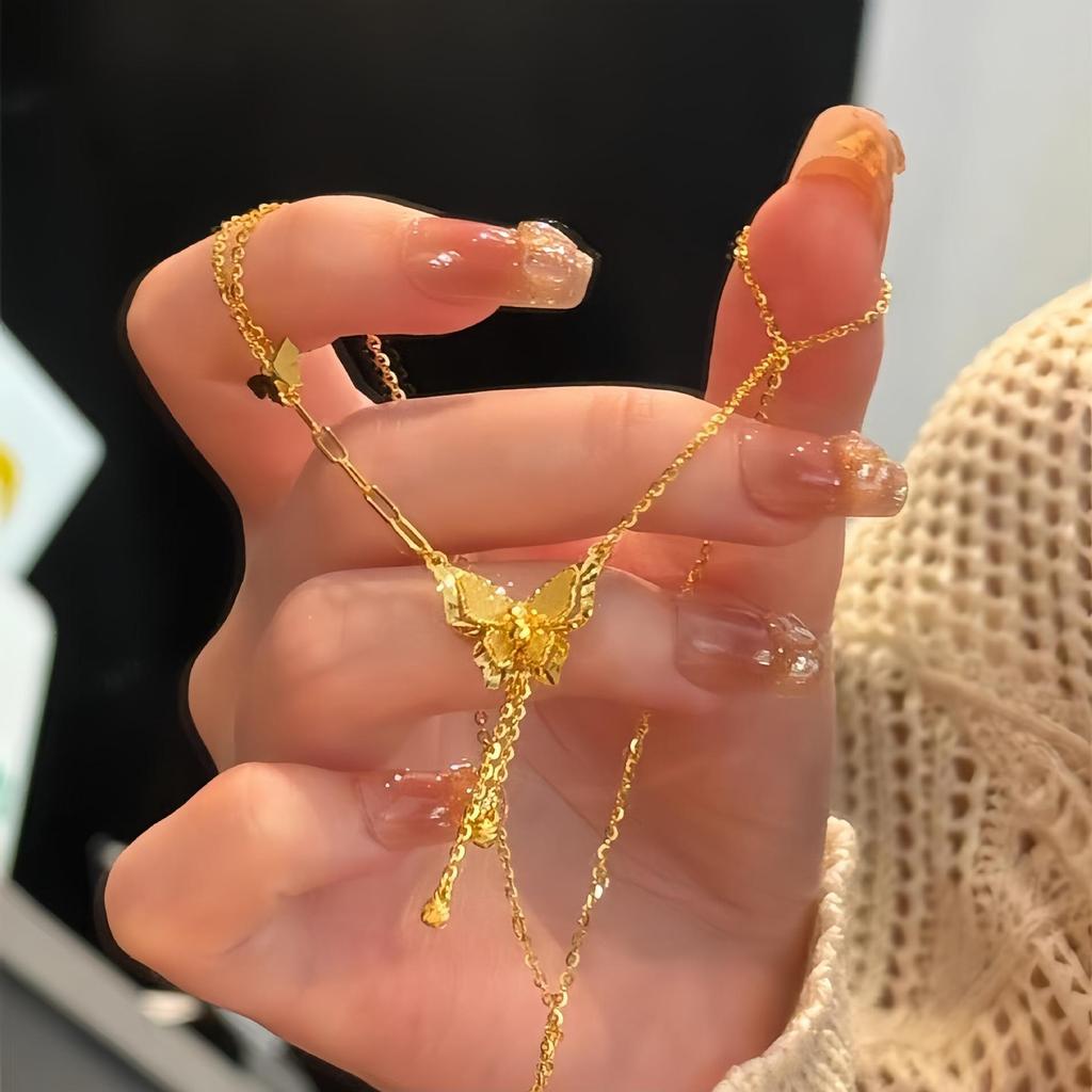 Elegant Butterfly Tassel Necklace: Shiny Luxury Design for Women