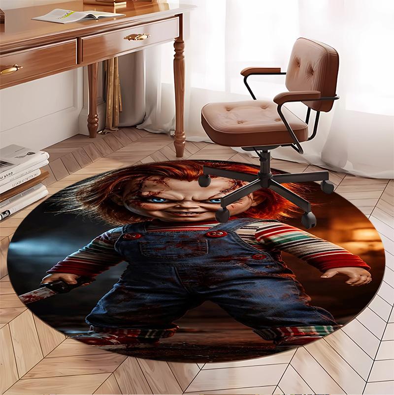 Bride of Chucky Pattern Round Rug, Indoor/Outdoor Mat, for Picnic, Gameroom, Bedroom, Office, Living Room, Home Decor Carpet, Birthday Gift