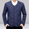 Men Cotton Coat O-Neck Long Sleeve Diamond-Shaped Stitching Button Placket Coat Solid Color Single Breasted Thick Velvet Lining Outwear