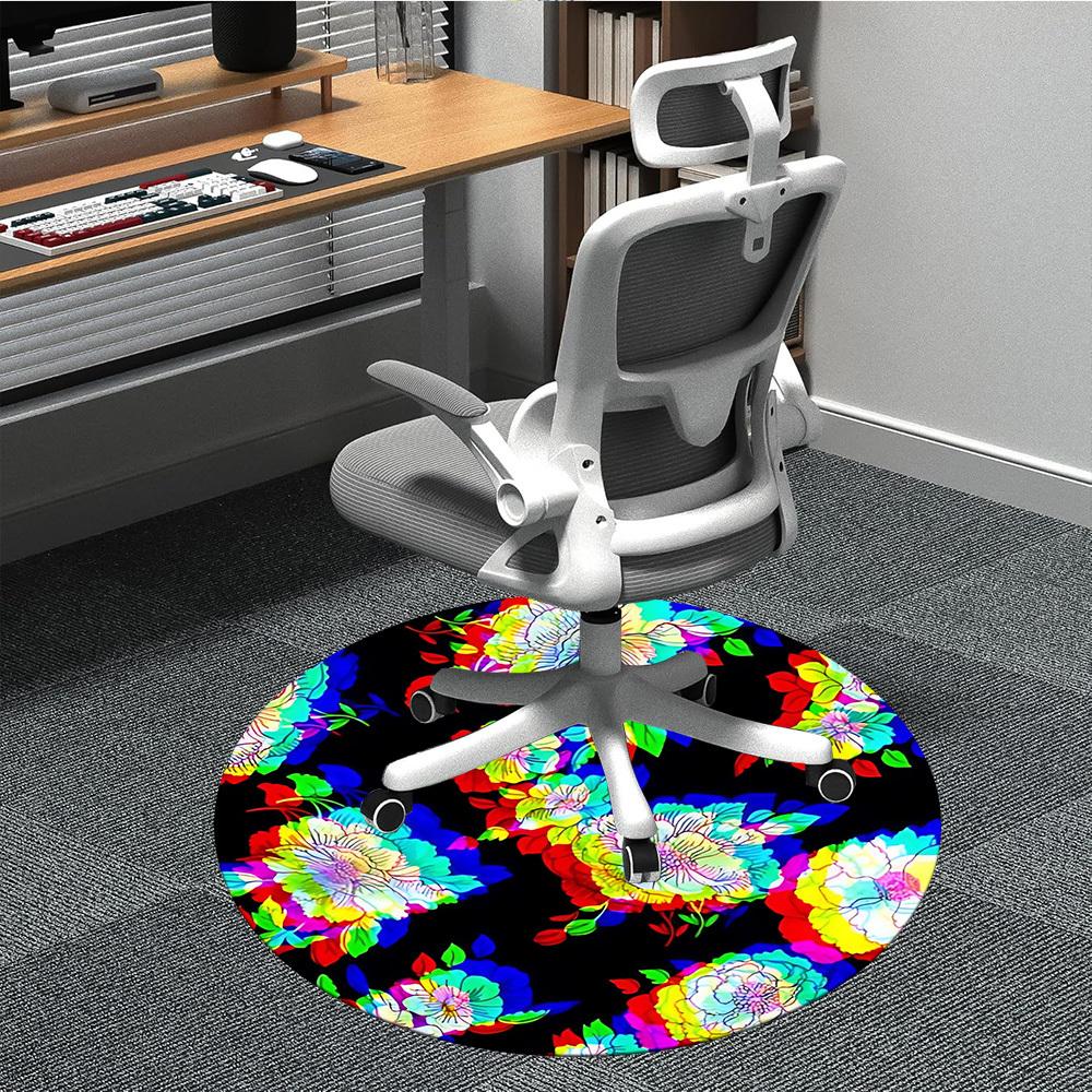 1pc Floral Pattern Carpet, Round Non Slip Durable Large Size Office Carpet, Suitable for Office