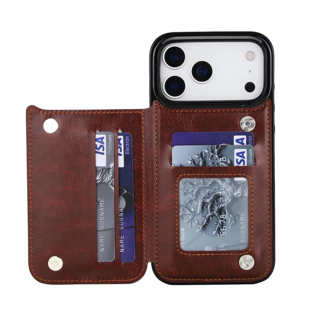 iPhone 17 Pro Max Lederen Stand Case met Kaarthouder & Dubbele Gesp