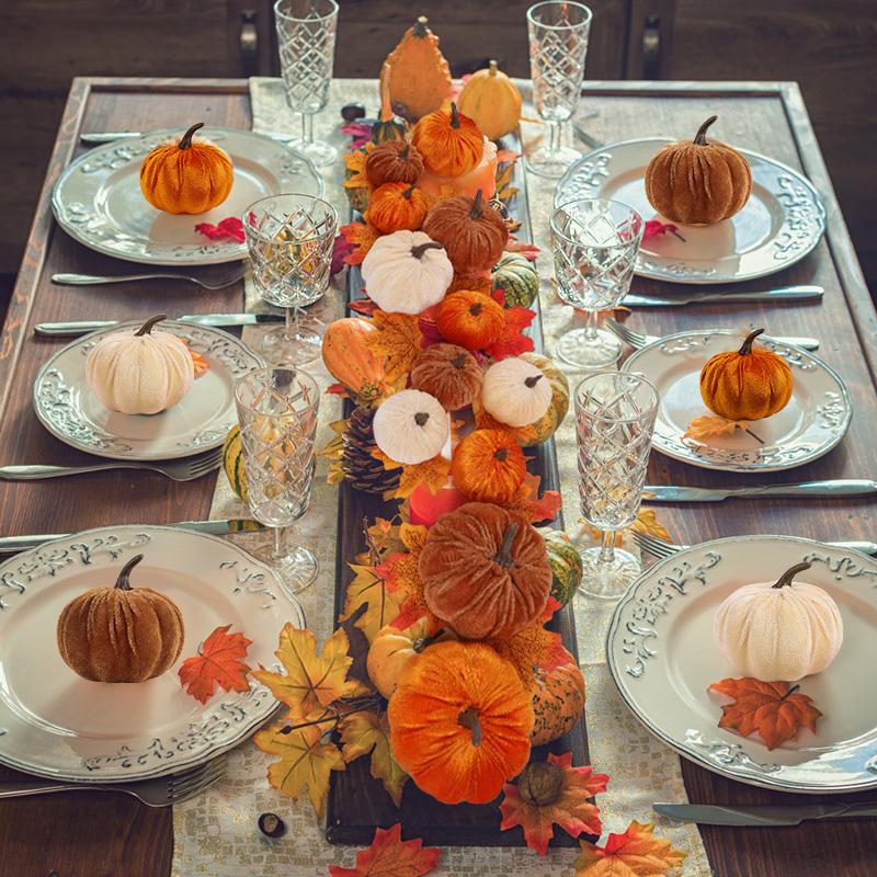 Thanksgiving Flannel Pumpkin Model Artificial Pumpkins for Halloween Party Table Decoration Autumn Fall Home DIY Craft Wreath