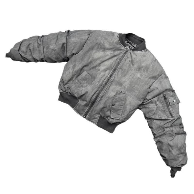 Winter Vintage Distressed Style Falten Design Bomber Baseballjacke Baumwolle Amerikanischer Hip Hop Mantel Warmer Parka