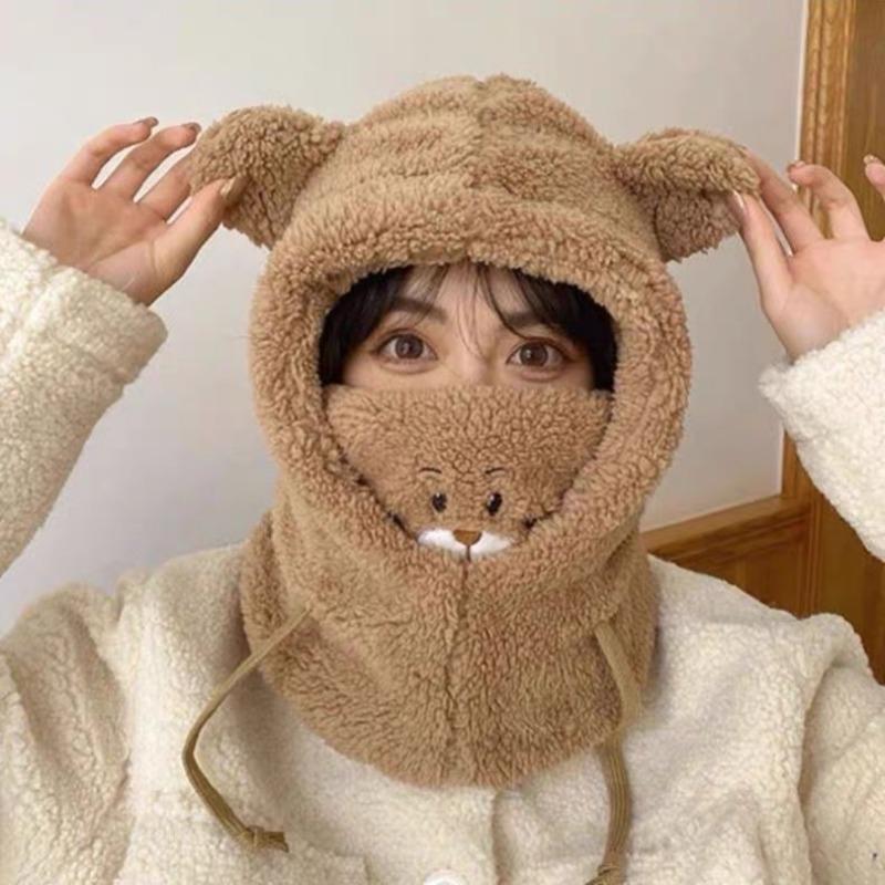 Plush Hat Scarf Integrated Women's Autumn and Winter Cute Warm Ear Protection Scarf Versatile Fox Ear Hat