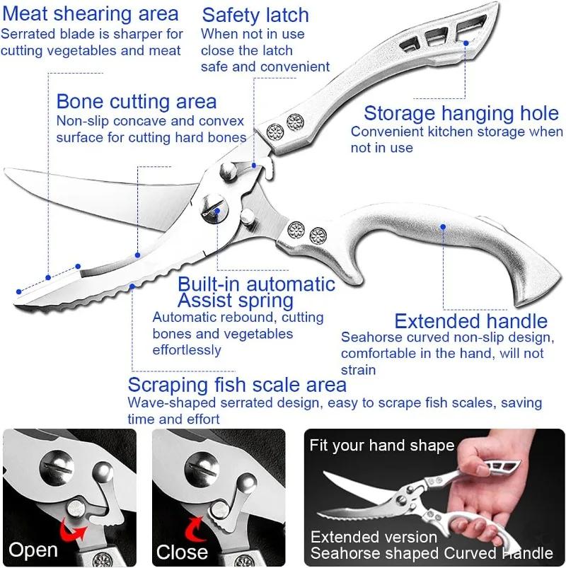 WXCOO Stainless Steel Kitchen Scissors Ultra Sharp for Meat Fish Vegetables Cutter Chicken Bone Barbecue Scissors