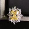Sparkling Yellow Diamond Full Pave Zircon Ring - Wedding Banquet Bride Jewelry Gift