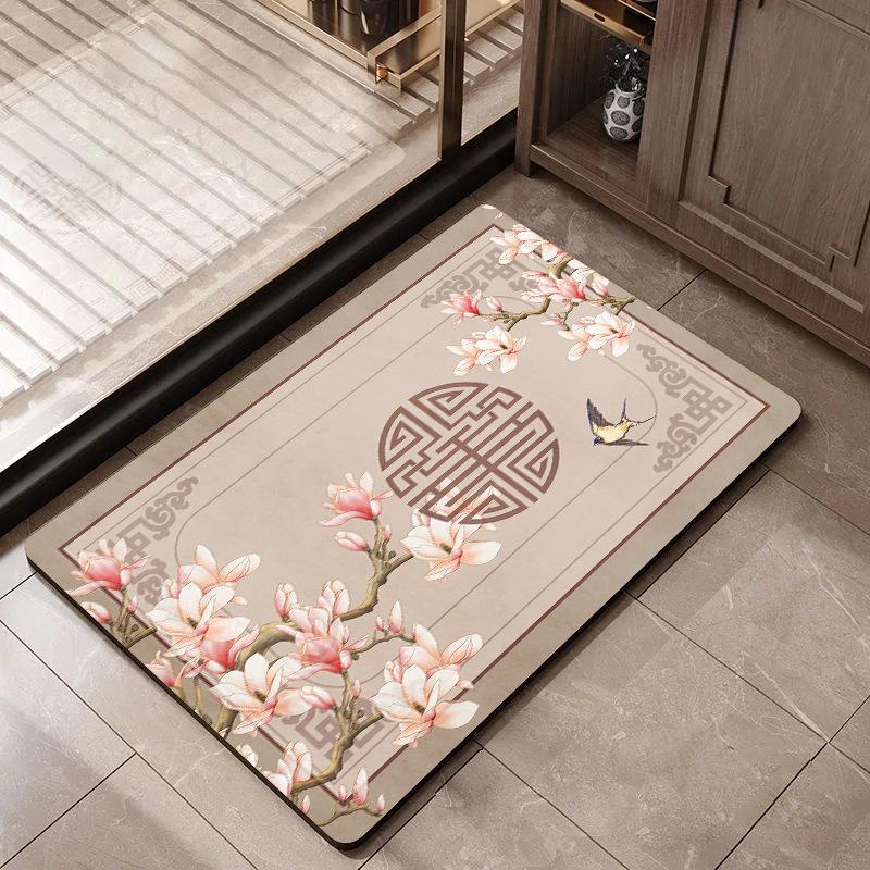 New Chinese Style Door Mat Diatom Mud Bathroom Floor Carpet Water Absorbing Quick Drying Non Slip Kitchen Rug Home Decor Doormat