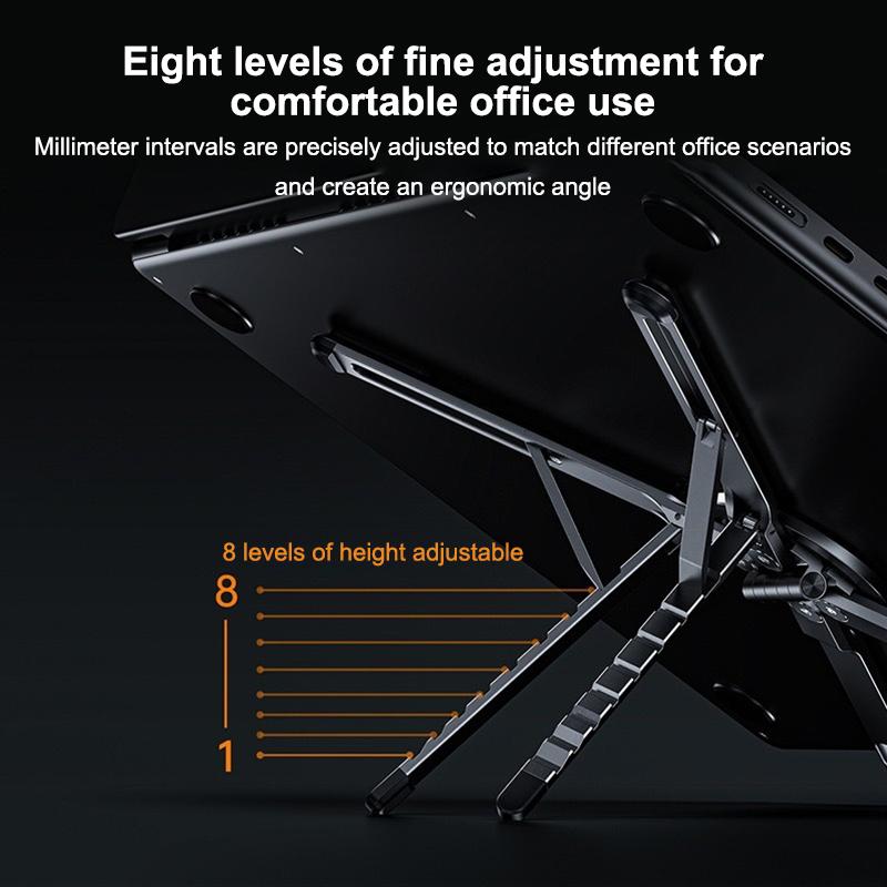 3-in-1 Magnetische Draagbare Laptopstandaard Opvouwbare Aluminiumlegering Laptop&Telefoonhouder 8 Niveaus Hoogteverstelling Laptopstandaard