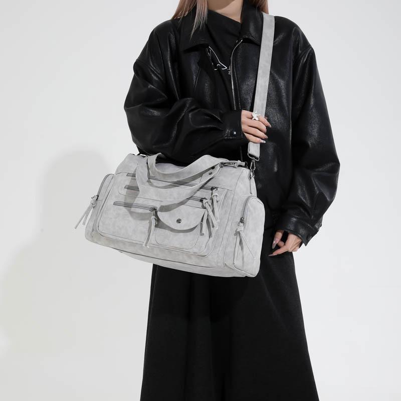 Stylish Suede Duffel Bag Women's Multi Pocket Tote with Adjustable Shoulder Strap and Fashionable Design
