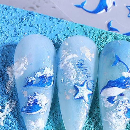 Ocean Theme Nail Art Stickers Summer Blue Whale Jellyfish Coral Starfish Manicure Decoration Decals