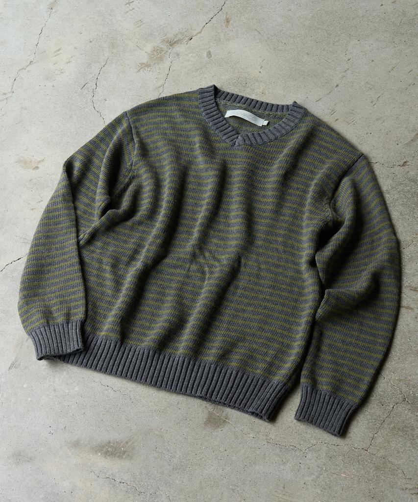 SLOWACID V-Neck Striped Pullover Knit [Khaki]