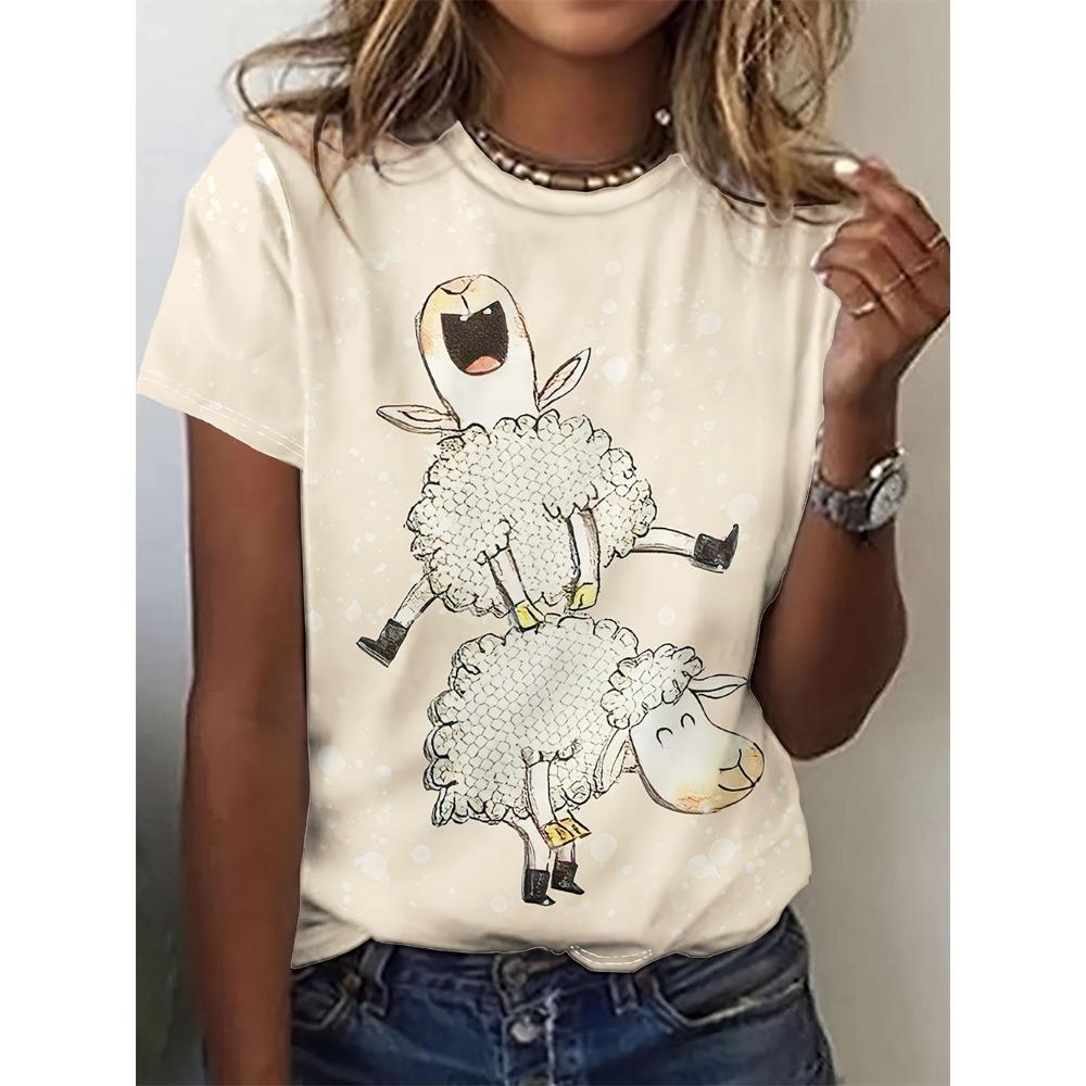 Cute Cat Dog Women's T-Shirts 3d Animal Print Daily Tshirt Funny Casual Ladies Short Sleeve O Neck Female Clothing Top
