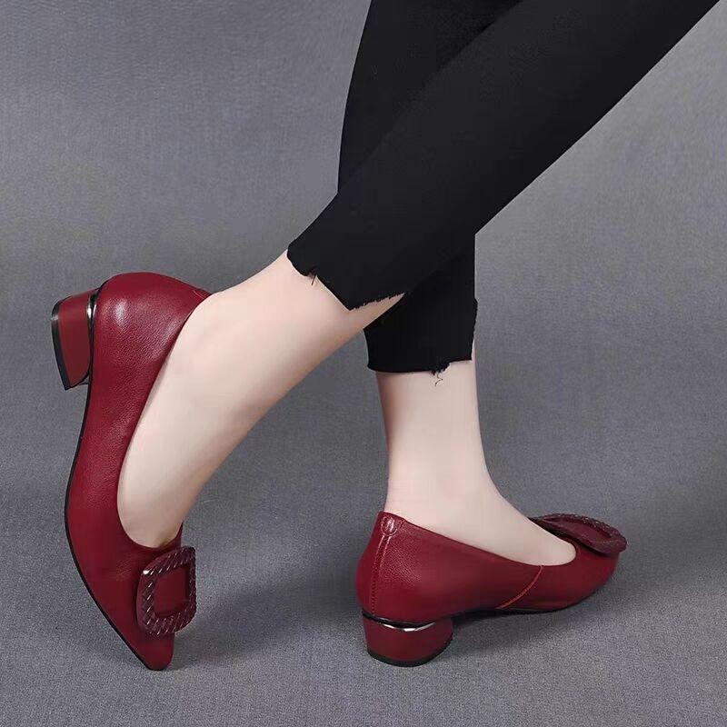 Spring and Autumn new shallow middle heel pointed women's shoes thick heel low heel black work middle heel versatile single shoes women