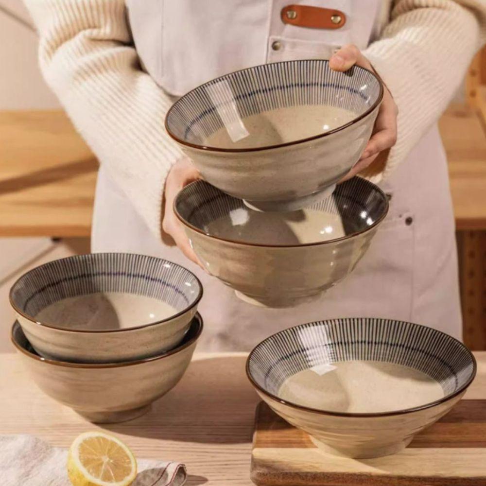 Striped Pattern Soup Bowl Under Glaze Color Salad Bowl Practical Rice Bowl  Dinner