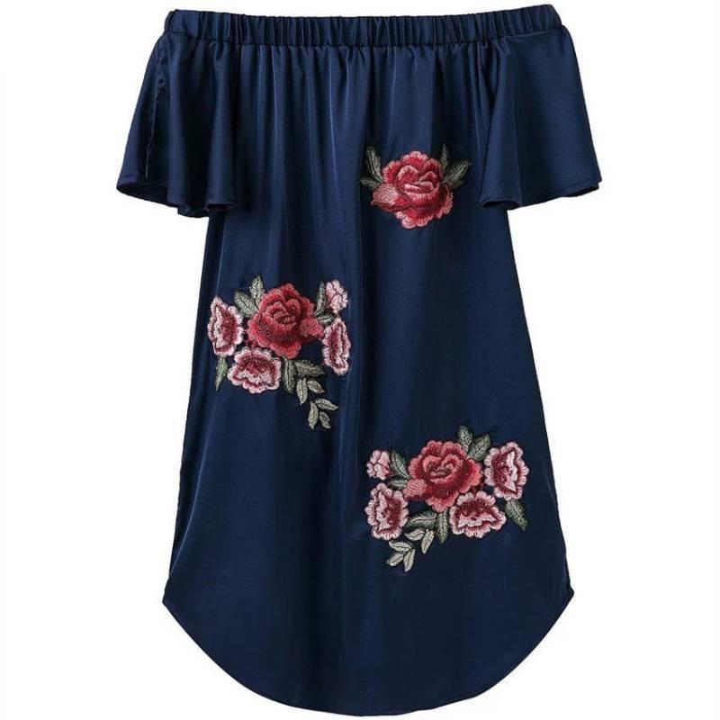 Elegantes Off-Shoulder-Kleid mit floraler Stickerei und stilvollem One-Shoulder-Design