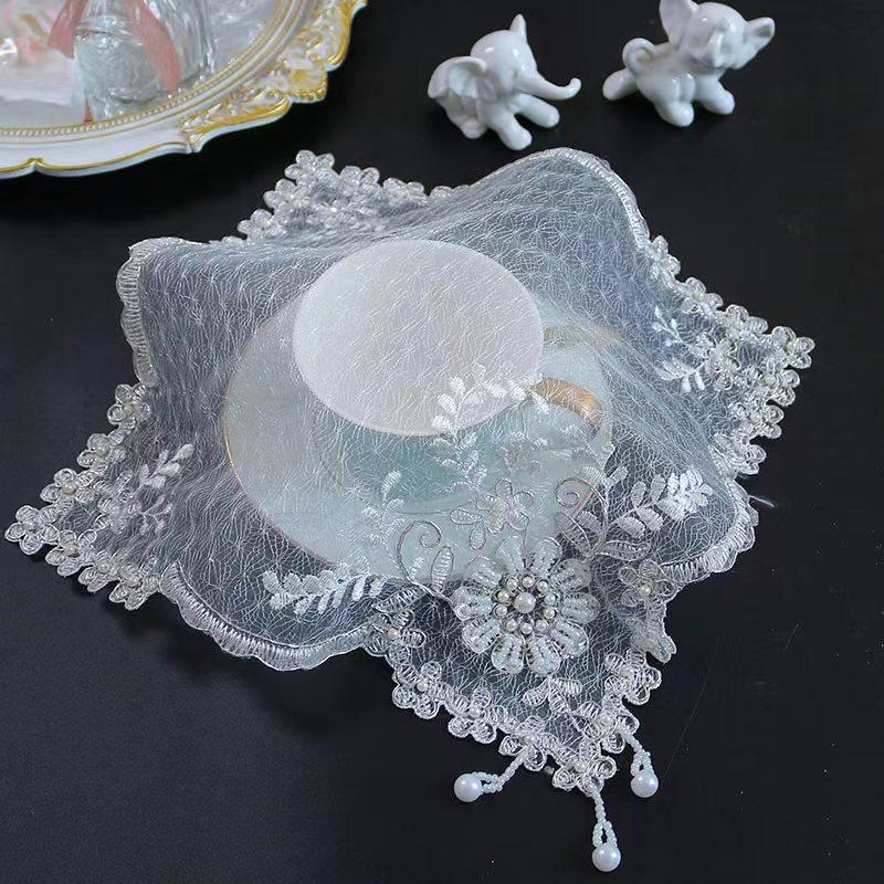 Table decoration and accessories white mesh beads flower embroidery table place mat cloth Wedding Christmas placemat kitchen for Home