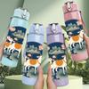 1PC Deer Lotus Pond Chinese Style 750ml Color Plastic Sports Water Bottle Leakproof Flip Straw Lid Suitable for Sports Office Home Use