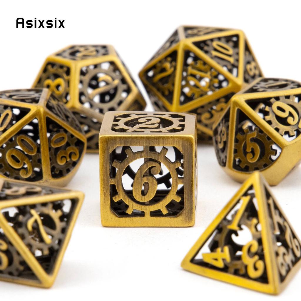 7 ks Žluté ozubené kolo Kovové kostky Duté kovové mnohostěnné kostky Sada Vhodné pro hraní rolí RPG Desková hra Karetní hra