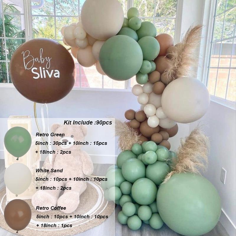 Beige Green Balloon Garland Arch Kit Baby Shower Boy Girl Birthday Party Decoration Wedding Engagement Green Balloon Set Baptism Christening