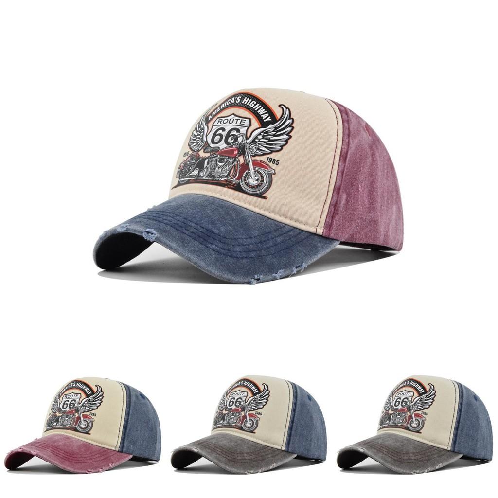 Vintage Route66 Baseballkeps Retro Tryck Anknäbbshatt Motorcykel Lastbilskeps Herr Solhatt