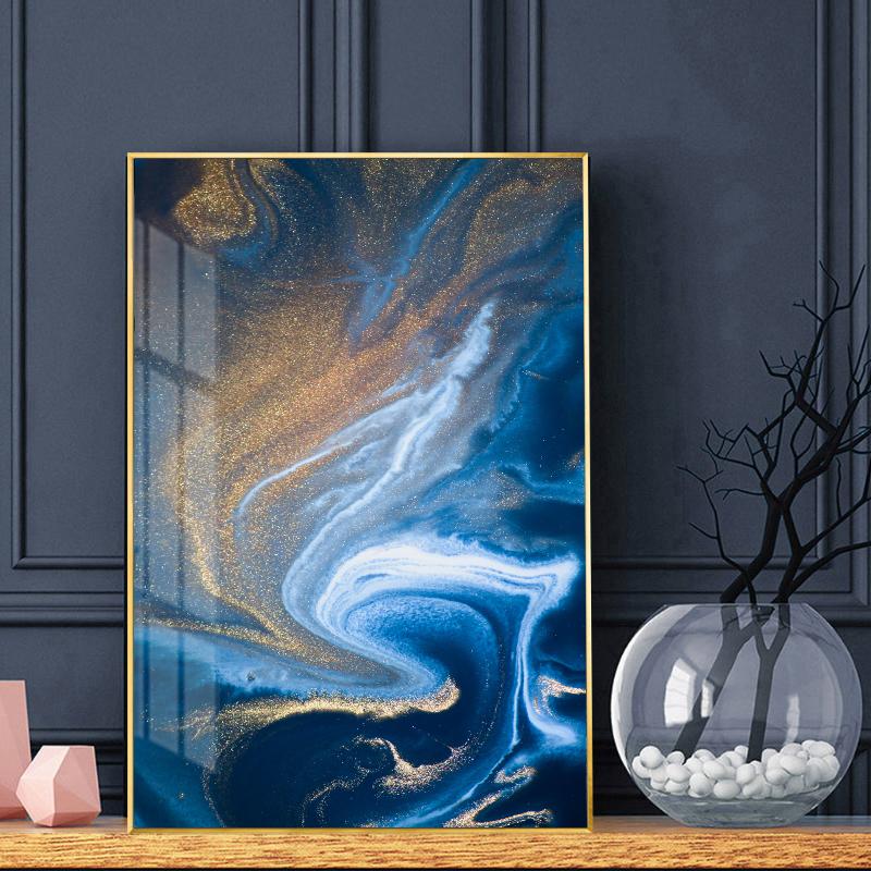 Golden Blue Wave Poster Abstract Canvas Painting Nordic Posters and Prints Wall Art Pictures for Living Room Modern Home Decor