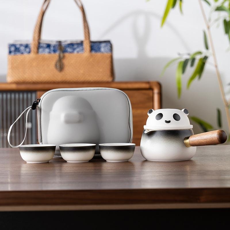 Guochao side handle, a pot of three cups of travel tea set, light luxury, modern suet jade porcelain, business commemorative gift