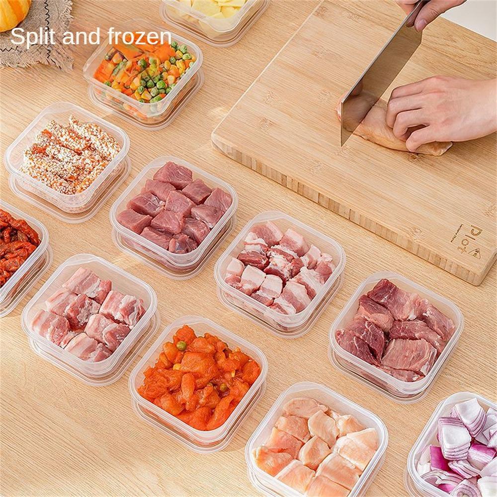350Ml Refrigerator Food Fresh Keeping Box Square Transparent PP Microwavable Vegetable Meat Sealed Box Refrigerator Organizer