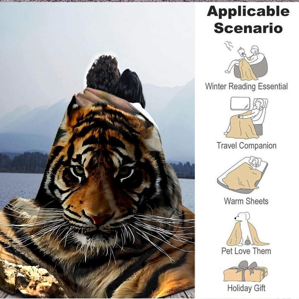 1 Stück Tigers Muster Weiche & Warme Polyester Strickdecke, Digital Bedruckt, Ganzjahres Überwurf zum Nickerchen, Reisen, Sofa yy250906038