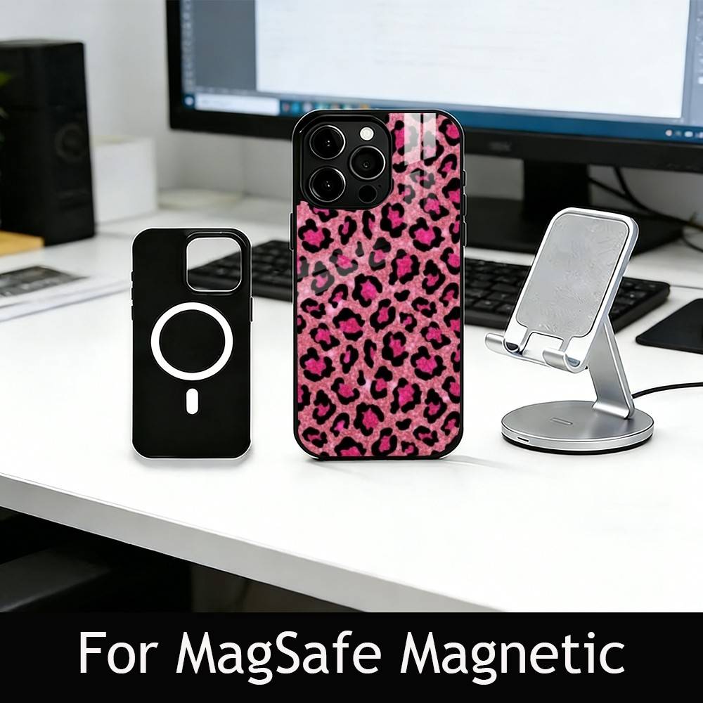 Leopard Print Phone Case For iPhone17,16,15,14,13,12,11 Plus,Pro Magnetic with Magsafe Wireless Charging