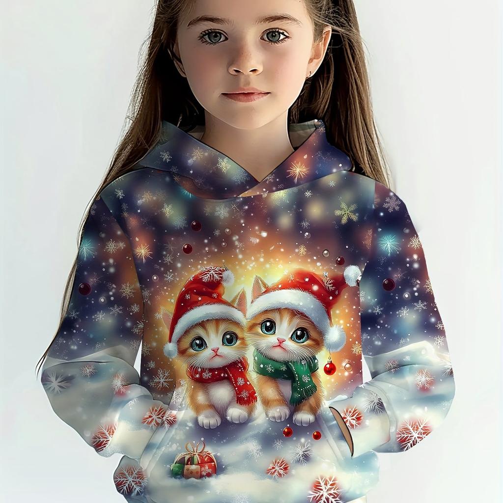 Kids Clothes Girl Hoodies Long Sleeve 3D Cartoon Christmas Print Children Spring Fall Clothes Casual Cute Outdoor Girl Clothes
