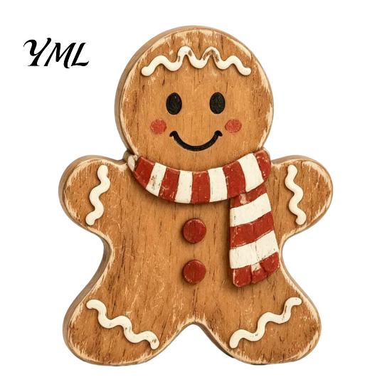Décor de Table de Fête Noël Décor en Bois Homme en Pain d'Épice, Pain d'Épice Rustique, Figurines Maison en Sucre d'Orge, Ornements de Cheminée de Noël