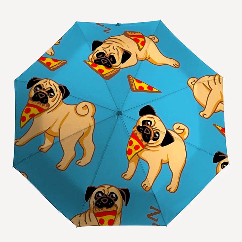 1pc Cute Pug Design Automatic Open/Close Umbrella, Umbrella with Cartoon Design, Portable Compact Umbrella for Men & Women, Good Holiday Gif