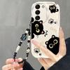 Phone Case For Xiaomi Redmi Note 14 12 13 Pro Plus 12S 11 11S Redmi 15C 15 A5 13C 14C 12C A3 Black Cat With Wrist Strap Cover